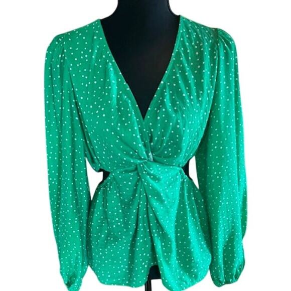 A New Day Green Polka Dot Cutout Blouse – Size S - Picture 1 of 5